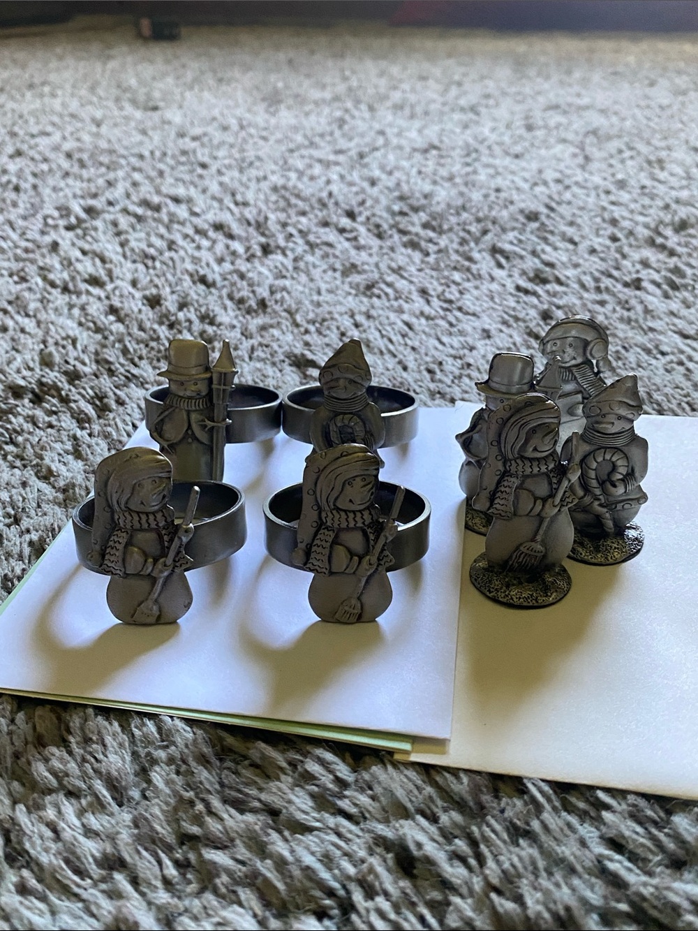 Silver colored Snowman Napkin Ring/ placecard holder set 4 of each